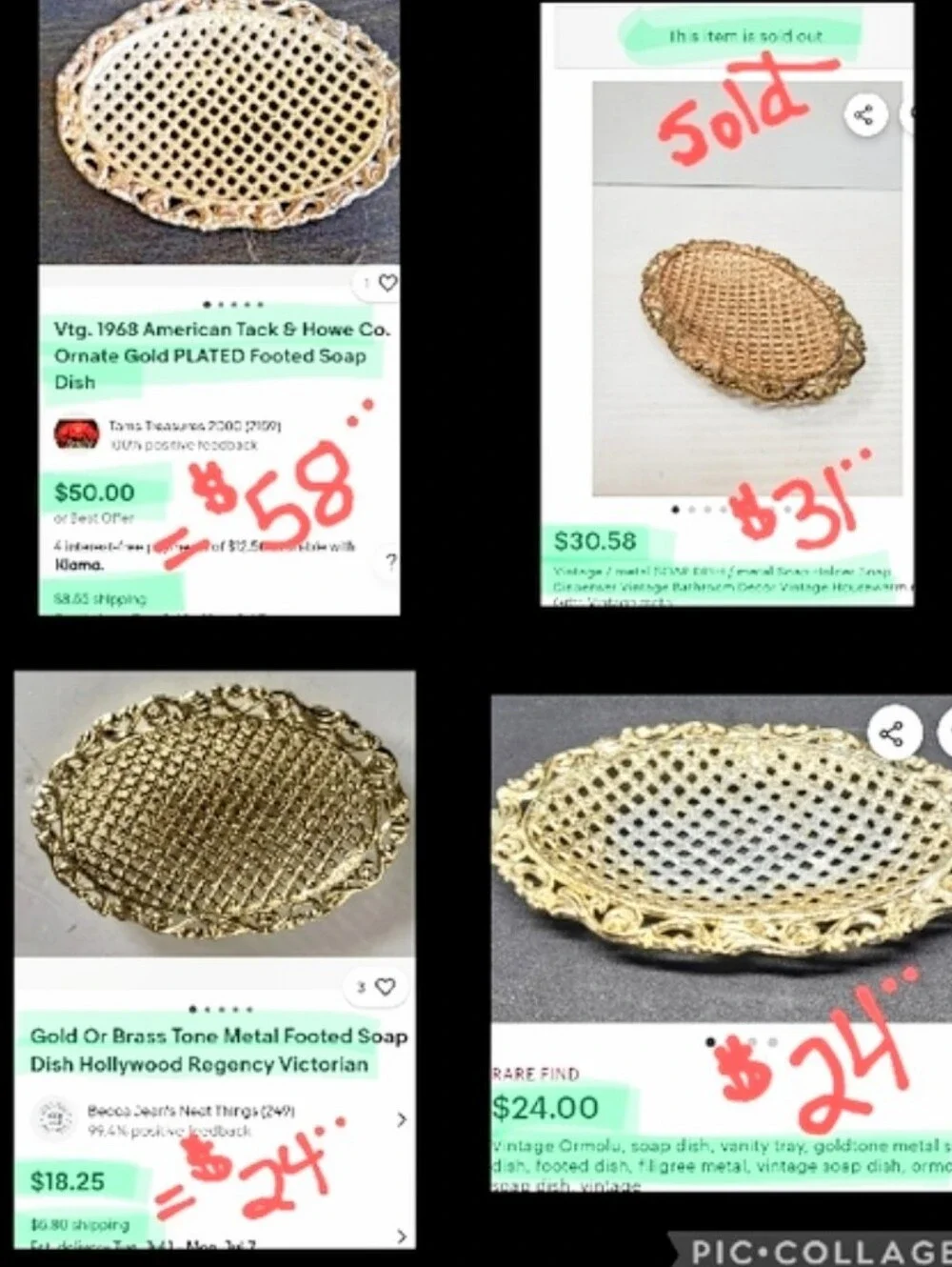 1968 American Tack & Howe Gold Plated Soap Dish - Footed